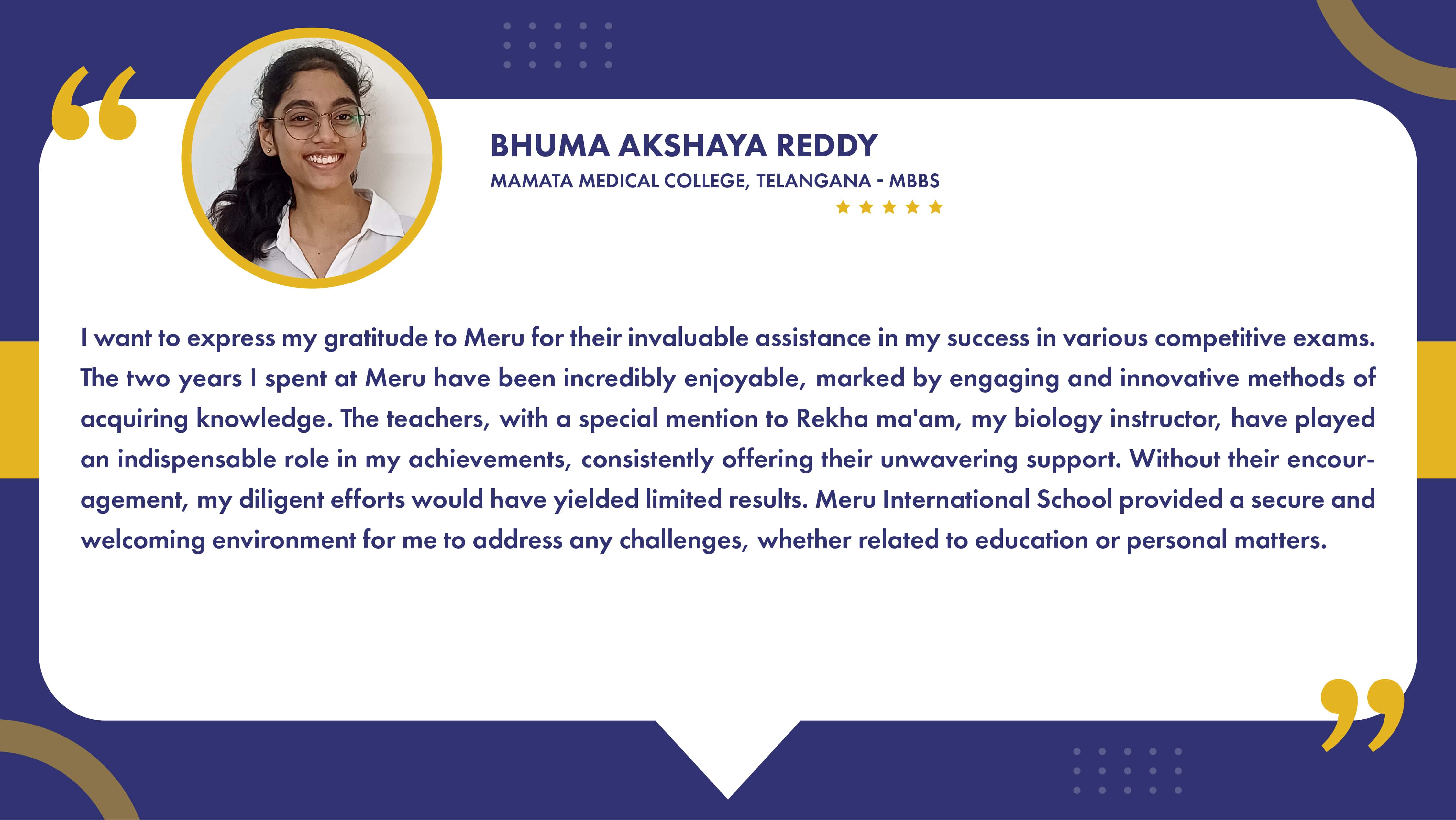 Bhuma Akshaya Reddy Student Testimonial Photo